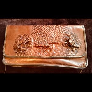 Carlos Falchi leather crocodile trimmed hand bag